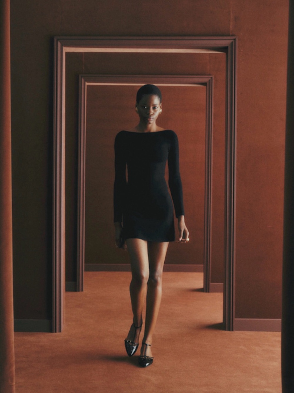 NWT Sezane Livie Black Deep Open Back Stretch Knit Mini Dress Small